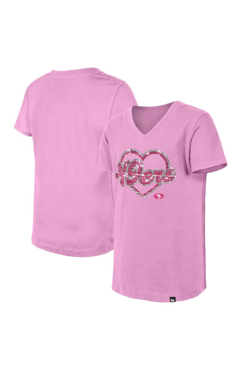 New Era Girls Youth New Era Pink San Francisco 49ers Flip Sequins V-Neck T-Shirt, Alternate, color, Pink