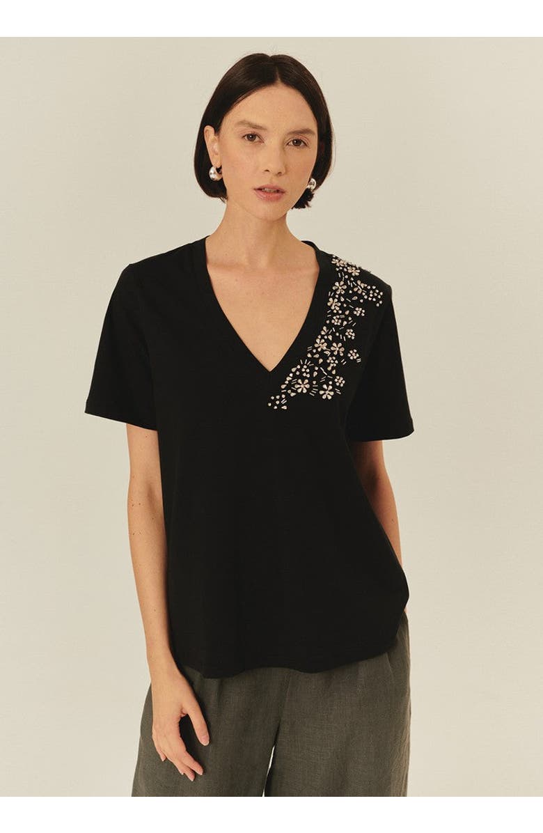 Exquise Mallory Understated Embellished Tee, Alternate, color, Black