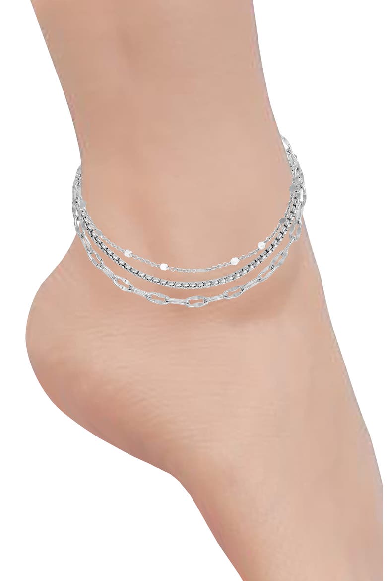 3-Pack Assorted Anklets, Alternate, color, SILVERTONE