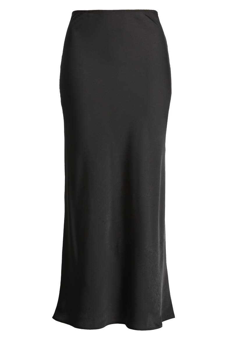 Bias Cut Satin Midi Skirt, Alternate, color, BLACK