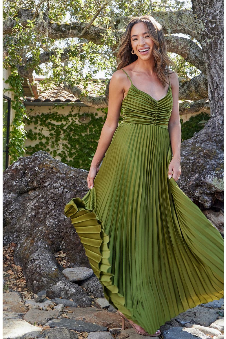 Naira Pleated Maxi Dress, Alternate, color, PALM GREEN