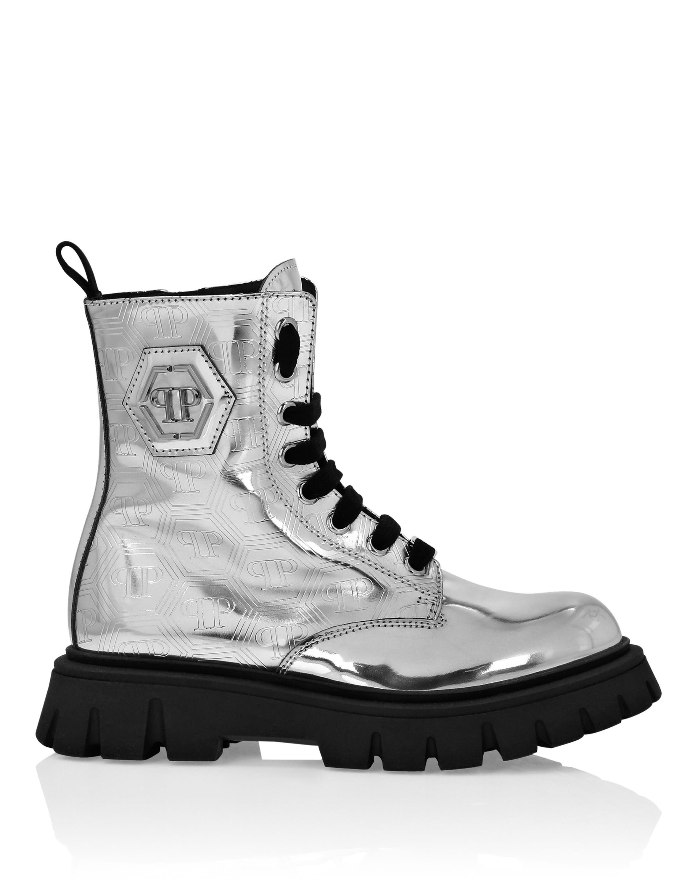 Mid Boots Hexagon Monogram Girl, Alternate, color, Silver