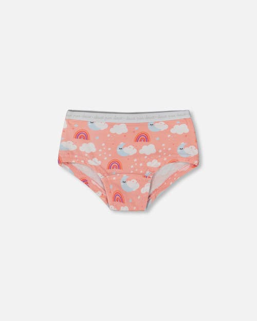 Deux par Deux Girl's Printed Organic Cotton Boyshort Panty Rainbow On Light Coral at Nordstrom, Size 6