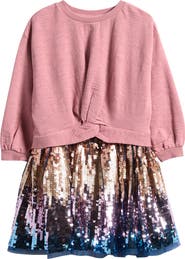 NEXT Kids' Mixed Media Long Sleeve Twist Front Sequin Dress