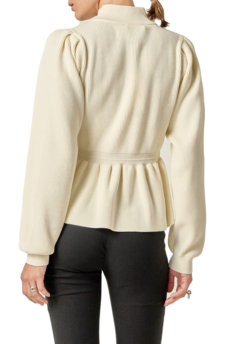 Mock Neck Peplum Rib Sweater, Alternate, color, OFF WHITE
