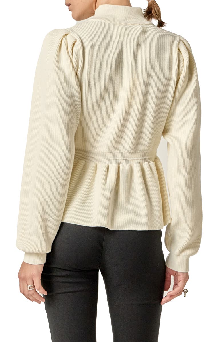 English Factory Mock Neck Peplum Rib Sweater, Alternate, color, Off White