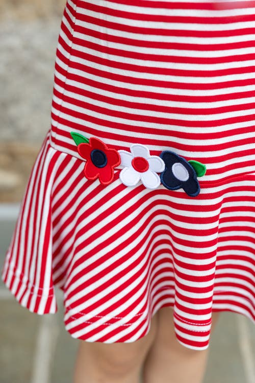 Florence Eiseman Stripe Knit Dress With Flowers In Red/white