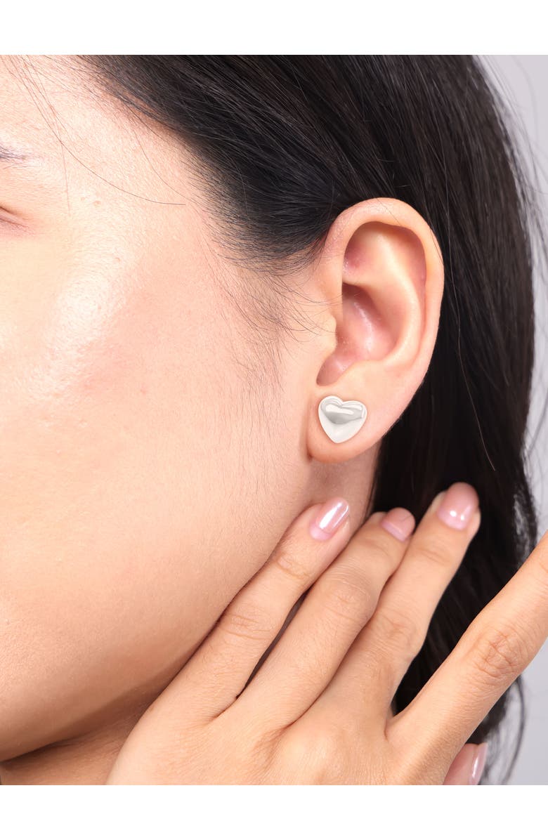 DEVATA Puffy Heart Stud Earrings in Sterling Silver, Alternate, color, Silver