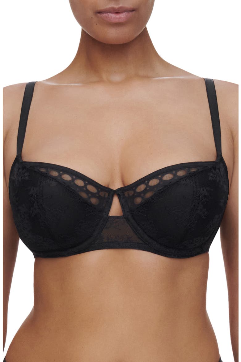 Mixed Media Underwire Demi Bra, Main, color, BLACK