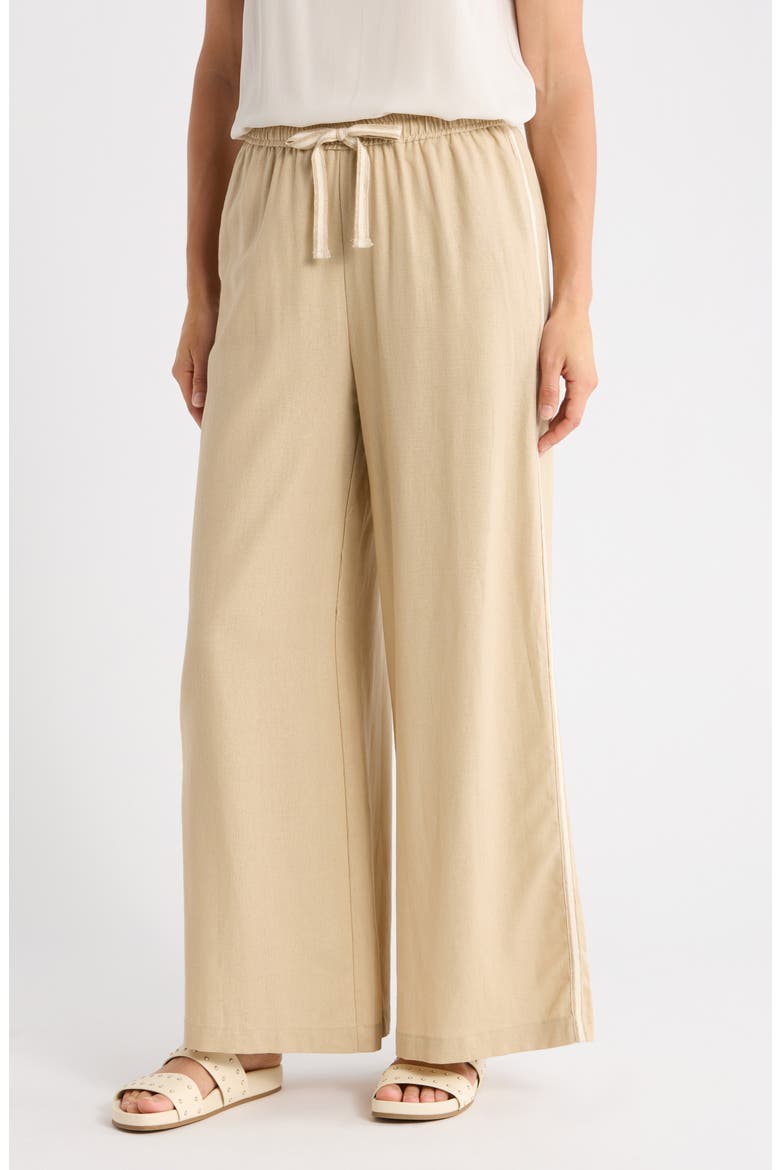 Side Stripe Linen Blend Wide Leg Pants, Main, color, SAFARI