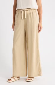 MAX STUDIO Side Stripe Linen Blend Wide Leg Pants