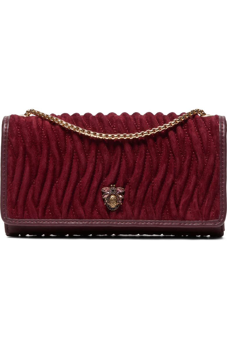 Dune London Strong Convertible Suede Crossbody Bag, Main, color, Burgundy