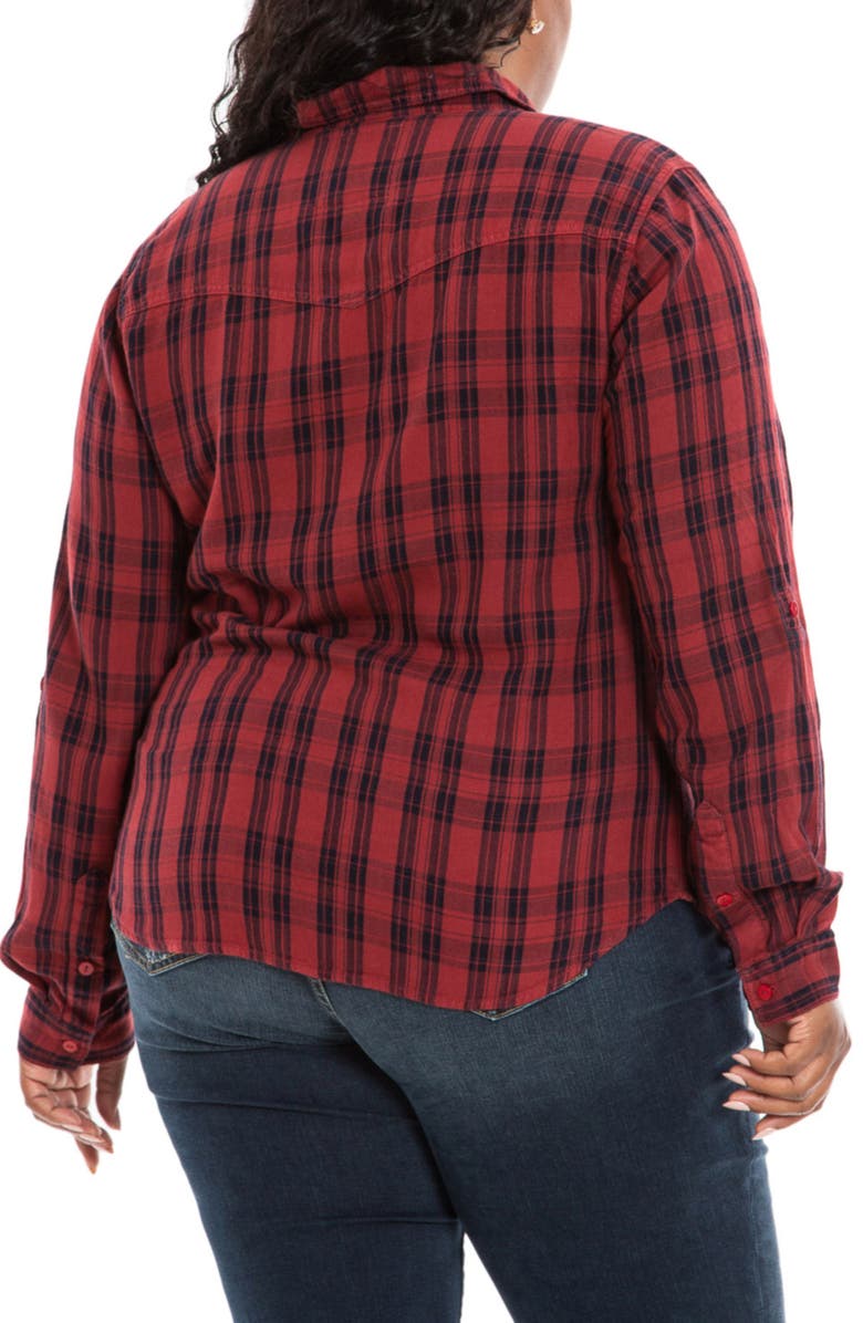 SLINK Jeans Plaid Western Shirt, Alternate, color, Burgundy