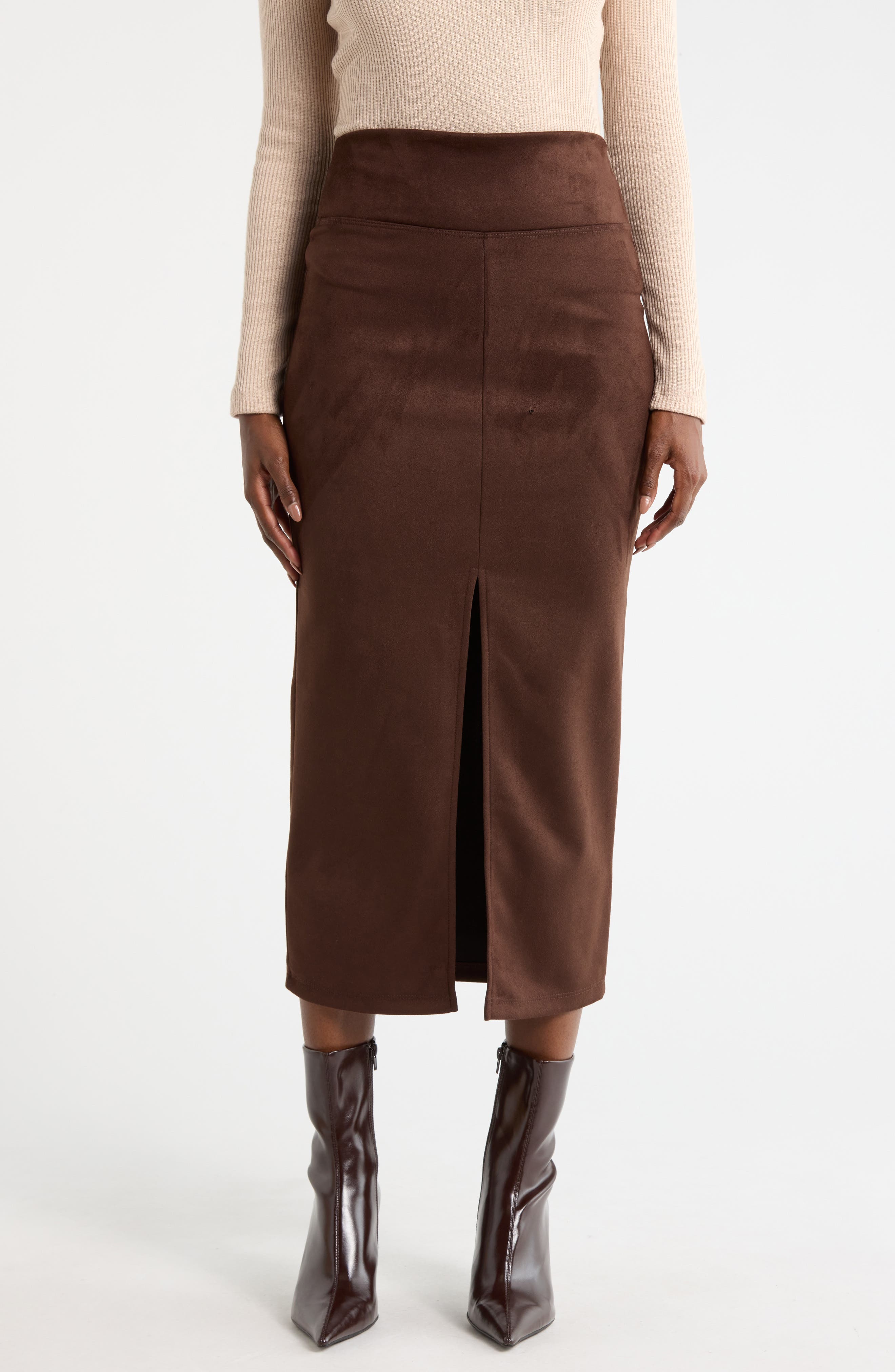Renee C Faux Suede Midi Skirt