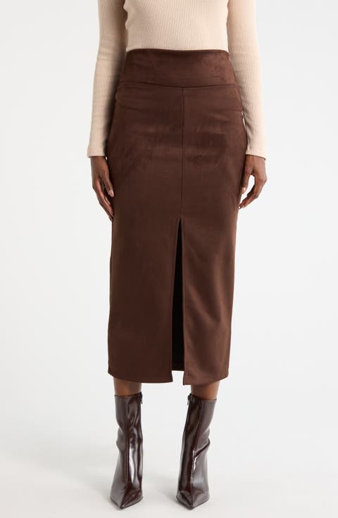 Faux Suede Midi Skirt