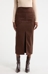 Renee C Faux Suede Midi Skirt
