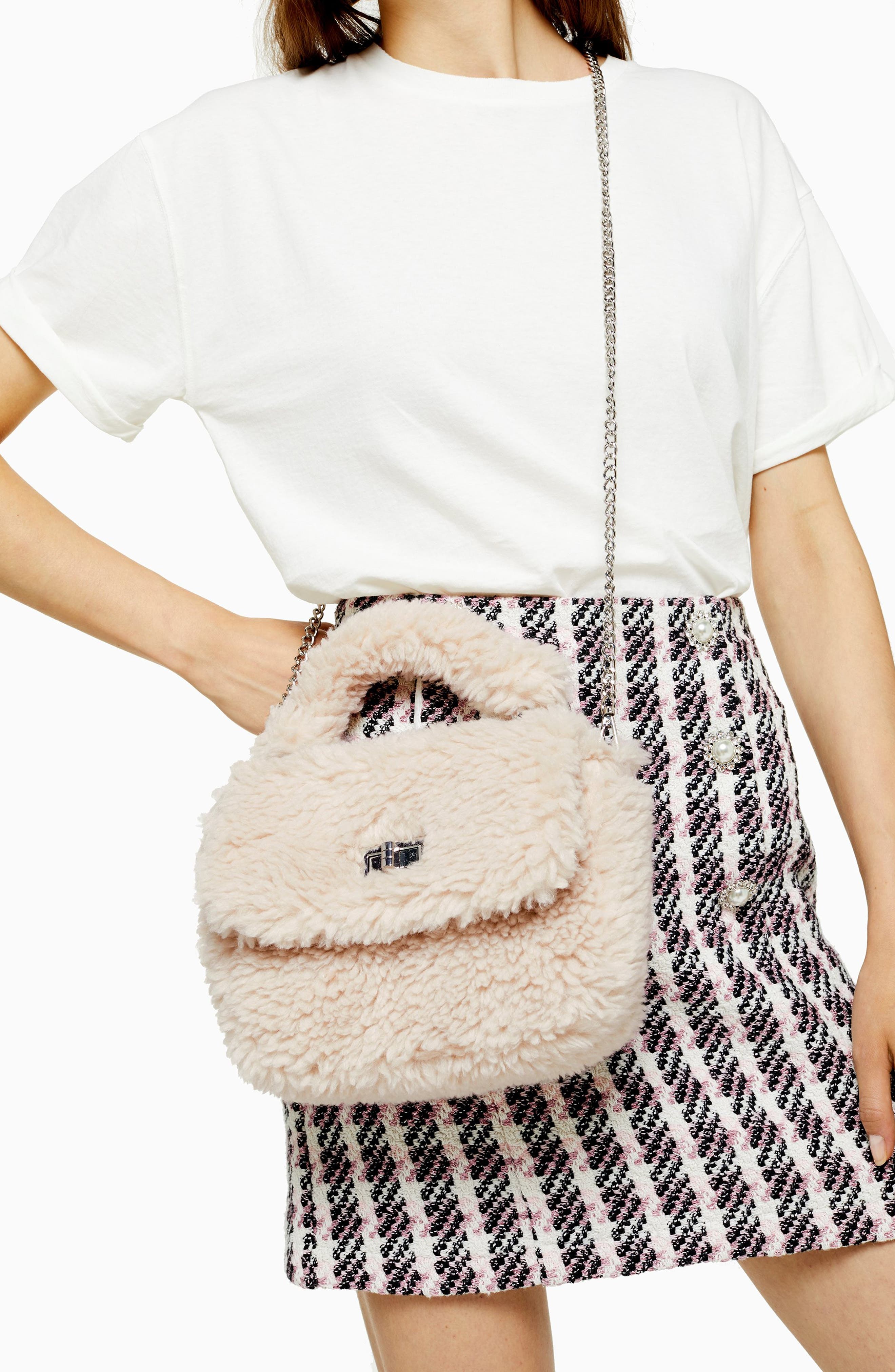 Faux Shearling Shoulder Bag, Alternate, color, CREAM