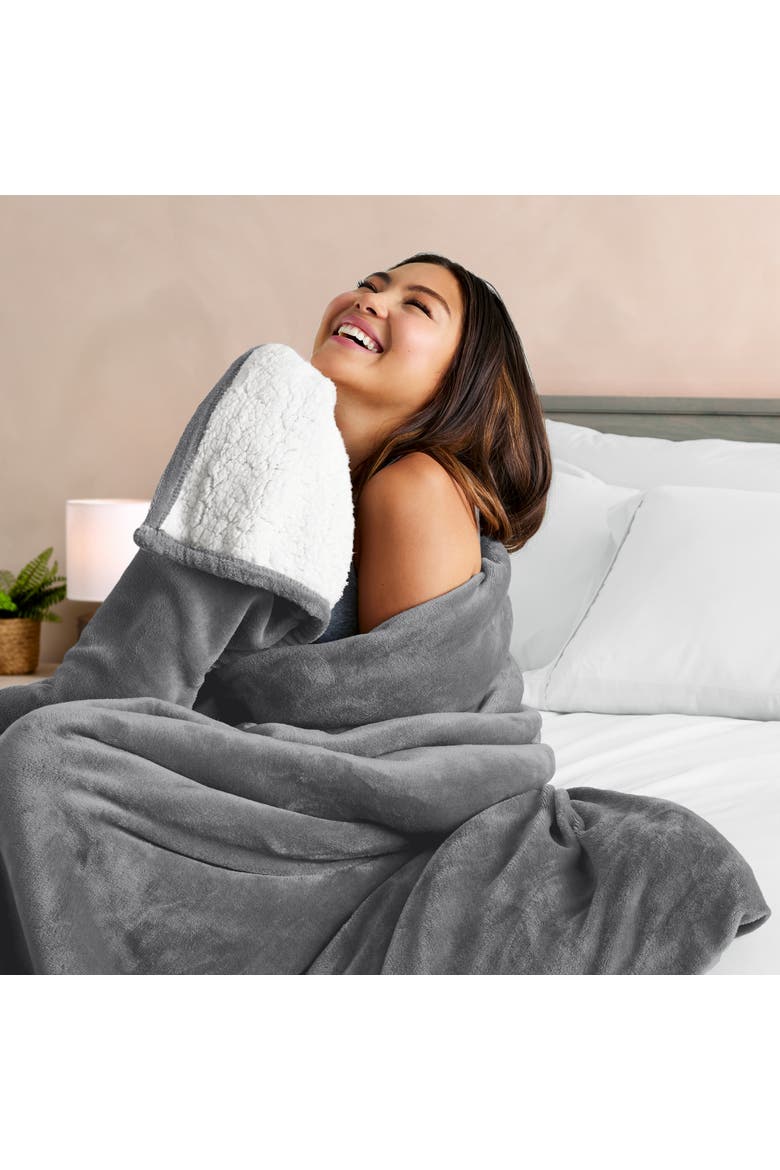 Reversible Plush Fleece Blanket, Alternate, color, Grey
