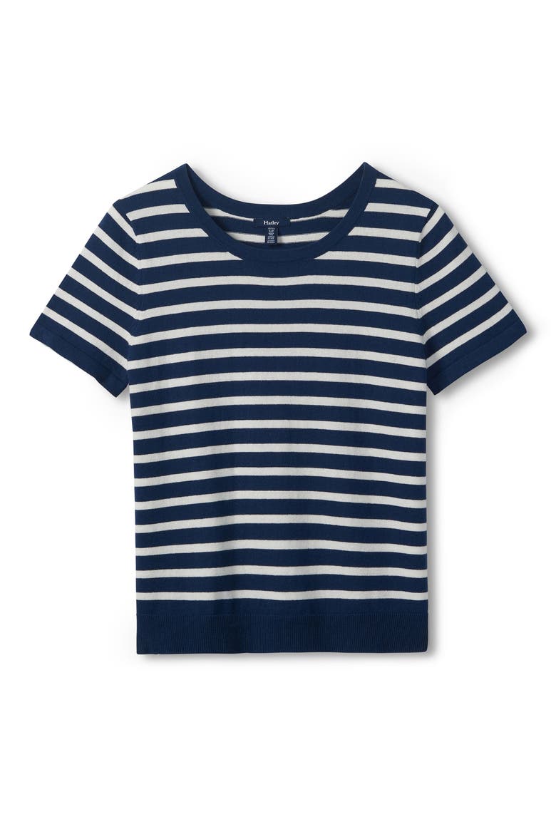 Stripe Short Sleeve Sweater, Alternate, color, PATRIOT BLUE