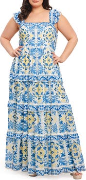 FLYING TOMATO Ruffle Strap Tiered Maxi Dress