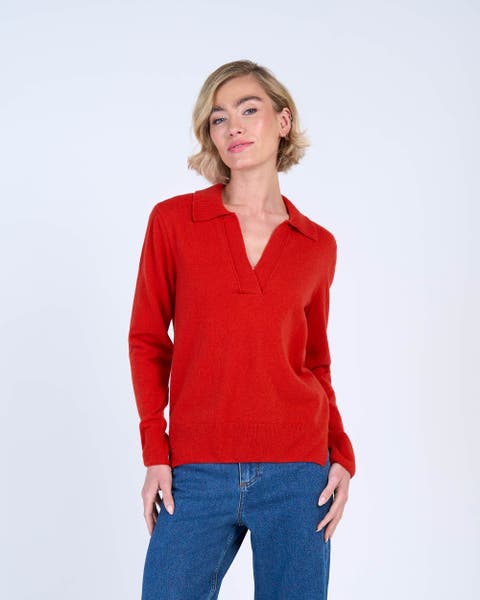 Long Sleeve Collared V-Neck Sweater