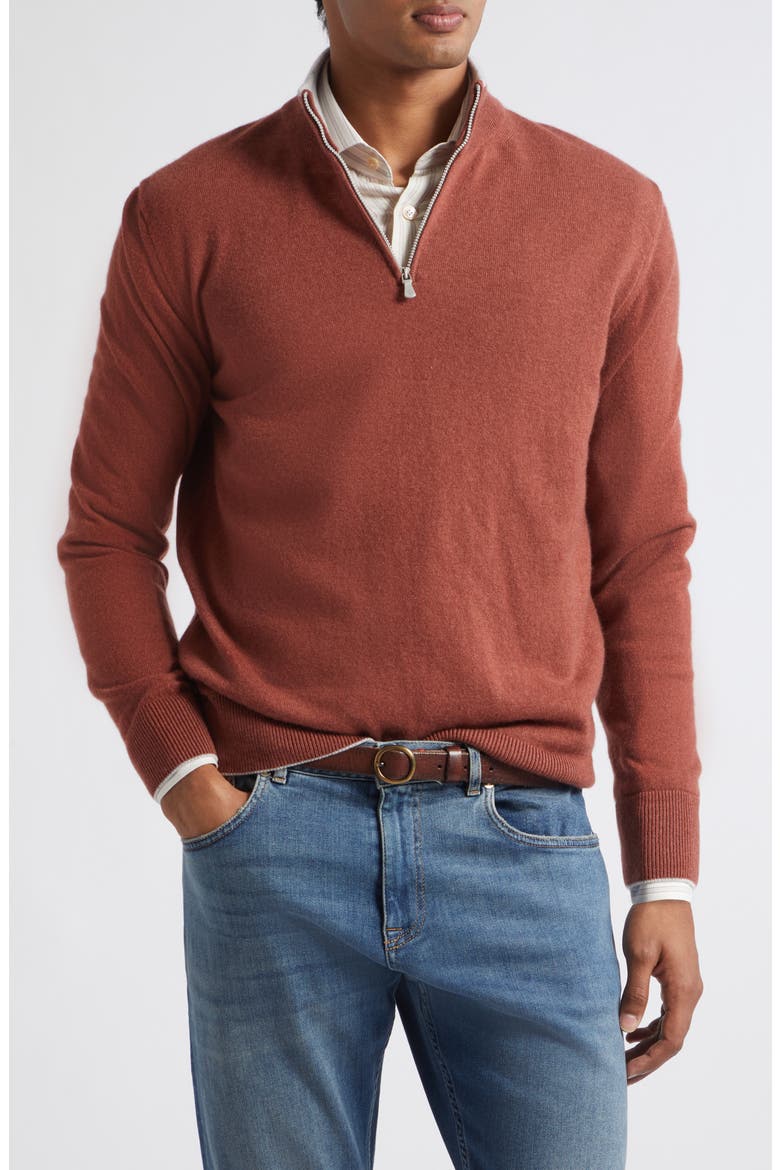 Tipped Cashmere Half Zip Sweater, Main, color, AMBER LIGHT GRAY