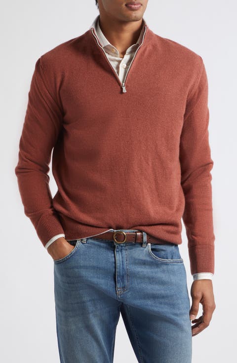 Tipped Cashmere Half Zip Sweater