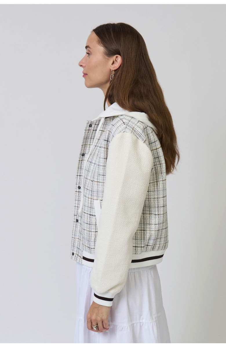 Central Park West Logan Tweed Bomber, Alternate, color, White Plaid