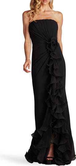Ruffle Detail Strapless Gown