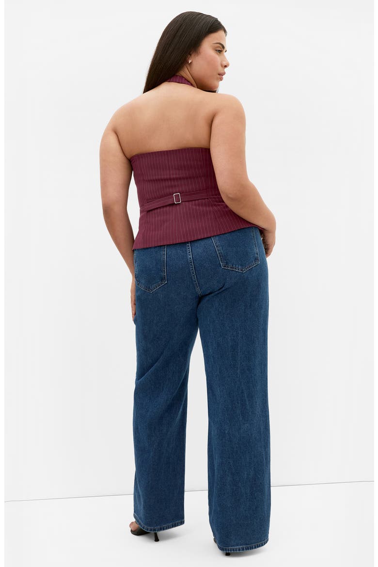 Cora Halter Pinstripe Vest, Alternate, color, BERRY/ BLUE STR