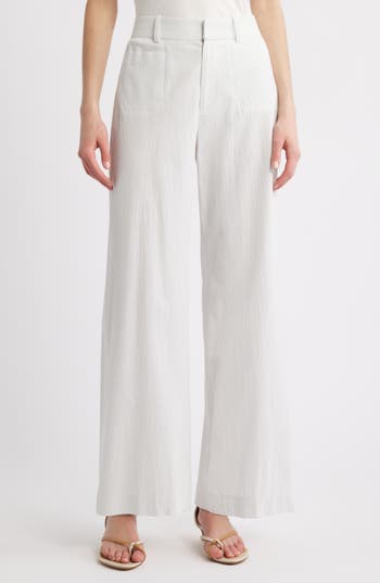 FRAME Le Slim Modernist High Waist Wide Leg Pants in White/Light Chambray at Nordstrom Rack, Size 0
