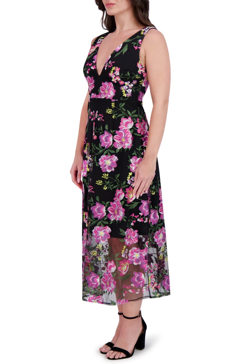 Embroidered Mesh Midi Dress, Alternate, color, BLACK MULTI