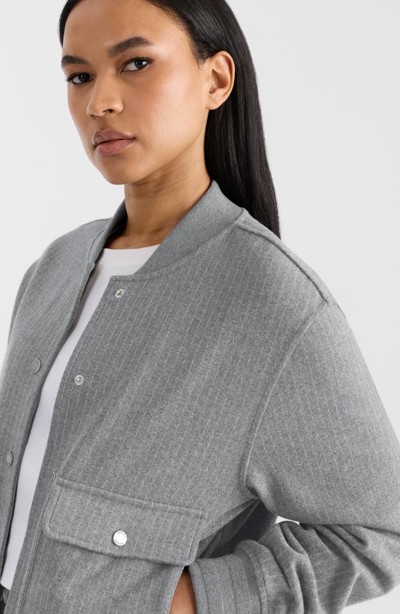 Mackage Juniper Chalk Stripe Cotton Blend Bomber Jacket, Alternate, color, Light Grey Mix-Cream