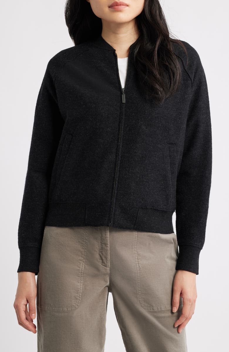 Eileen Fisher Wool Bomber Jacket, Alternate, color, Charcoal