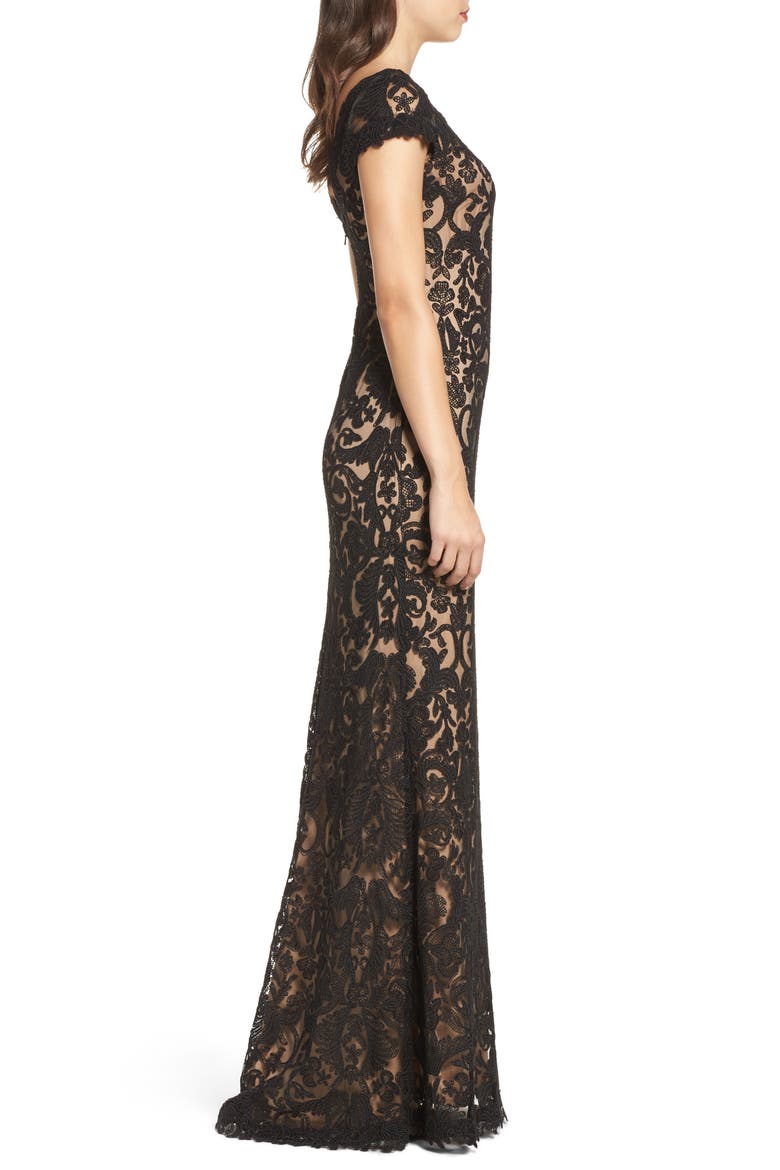 Illusion Yoke Gown, Alternate, color, BLACK/ NUDE