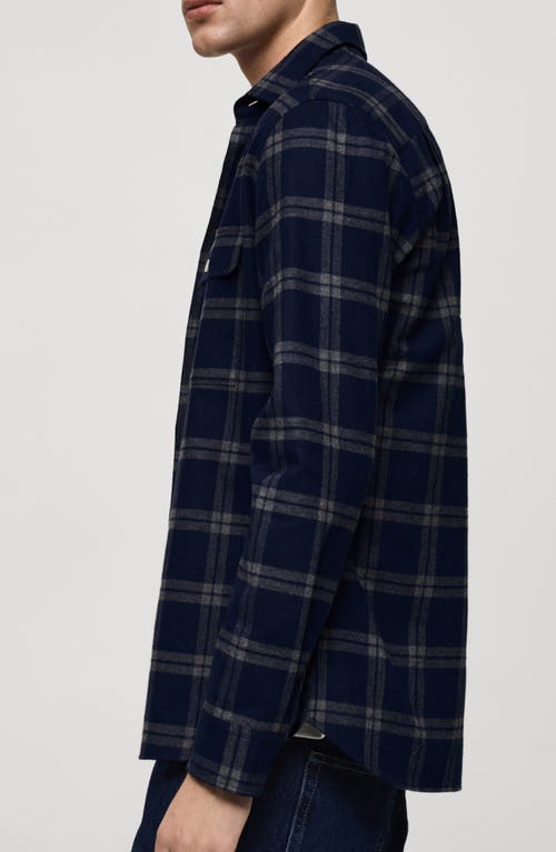Mango Plaid Cotton Button-up Shirt In Dark Navy