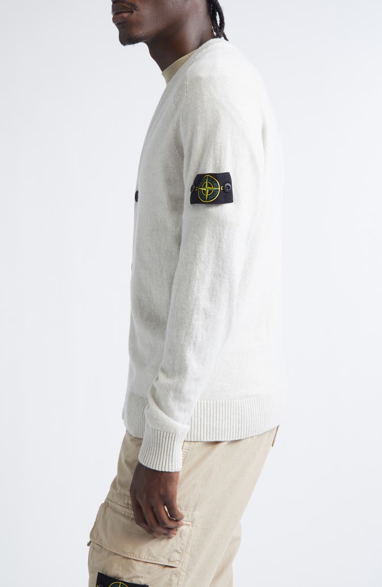 Stone Island Compass Logo Patch Virgin Wool Cardigan, Alternate, color, V0m93 Ivory Melange