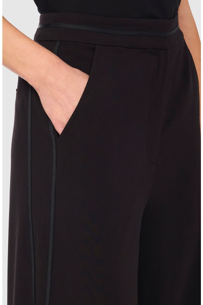 Grosgrain Ribbon Trim Wide Leg Pants, Alternate, color, RICH BLACK 060