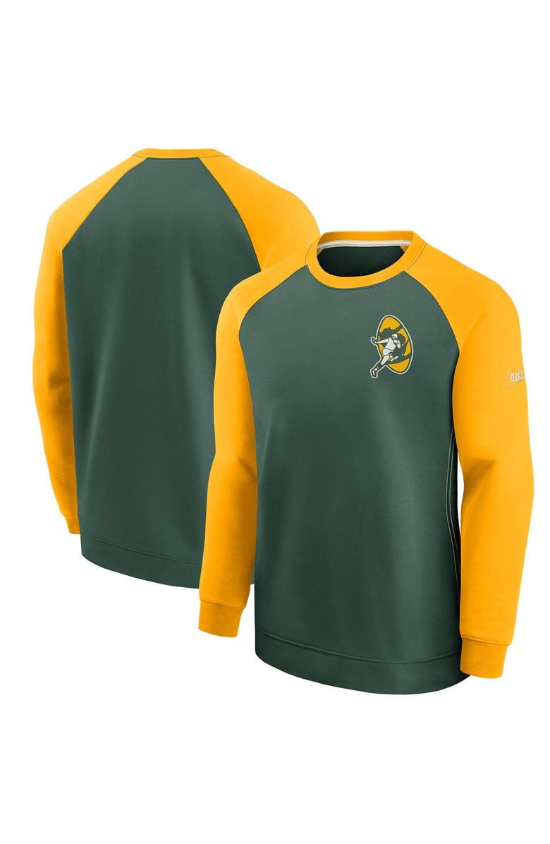 Nike Men's Nike Green/Gold Green Bay Packers Historic Raglan Crew Performance Sweater, Main, color,