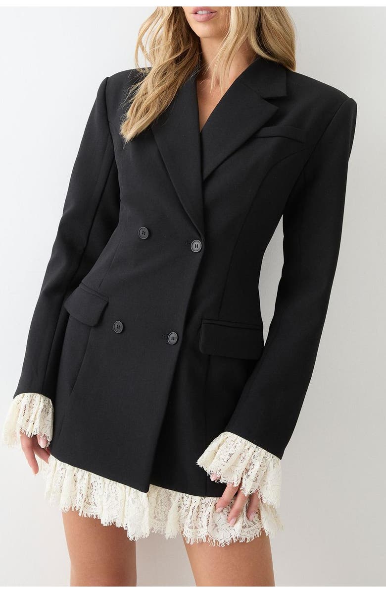 MissPap Lace Hem Tailored Blazer Dress, Alternate, color, Black