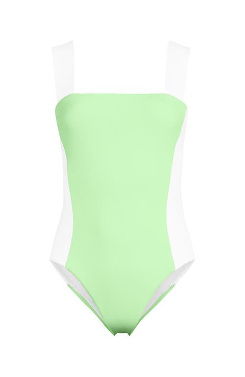 Lands' End Square Neck High Leg One Piece Swimsuit In Icy Mint/white