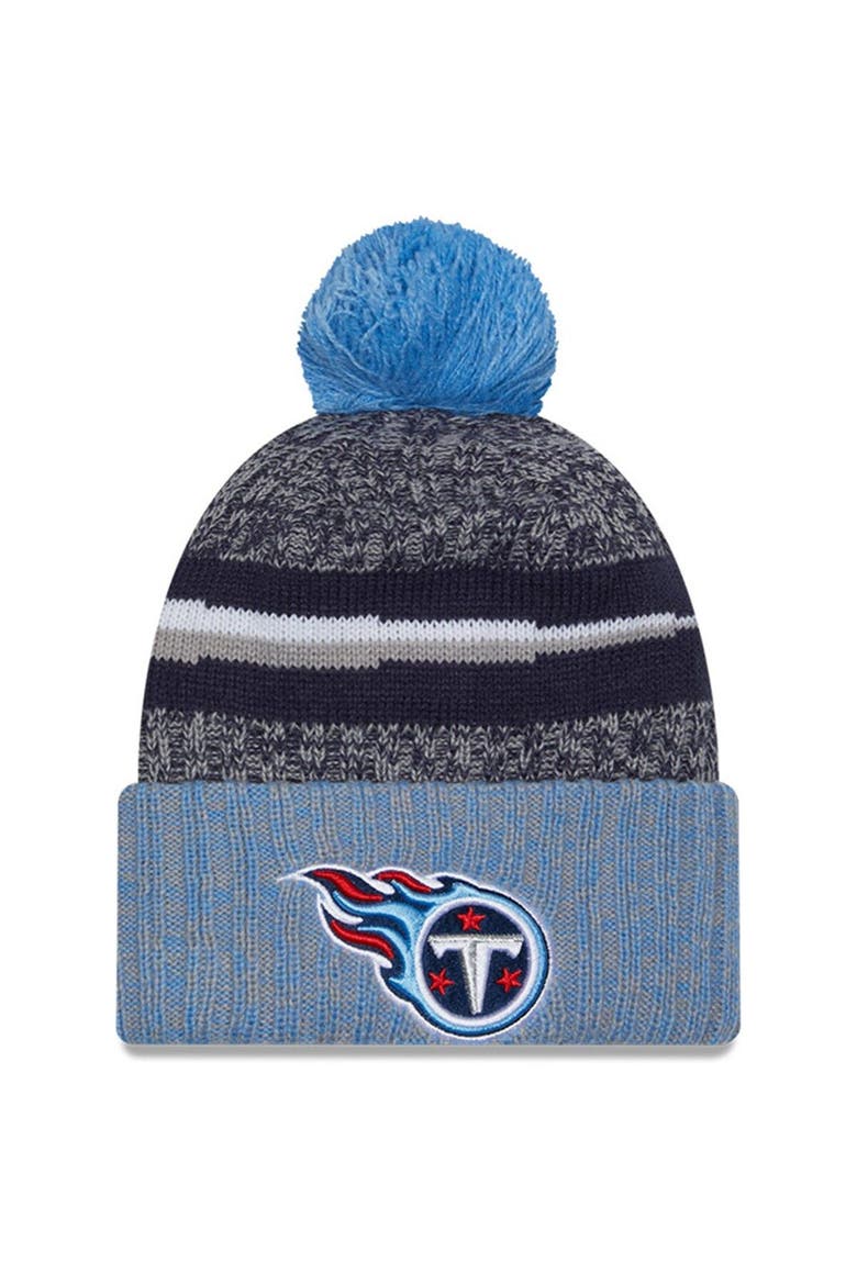 Men's New Era  Navy/Light Blue Tennessee Titans 2023 Sideline Sport Cuffed Pom Knit Hat, Main, color, Navy