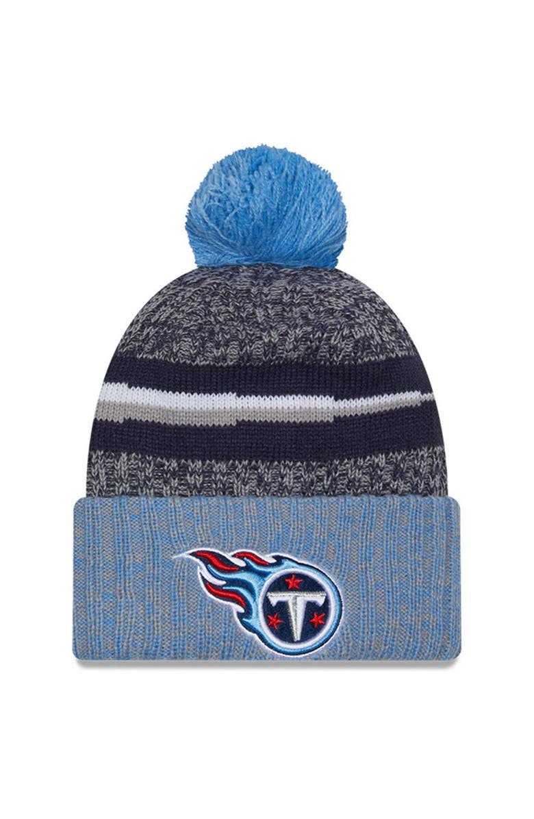 New Era Men's New Era  Navy/Light Blue Tennessee Titans 2023 Sideline Sport Cuffed Pom Knit Hat, Main, color, Navy
