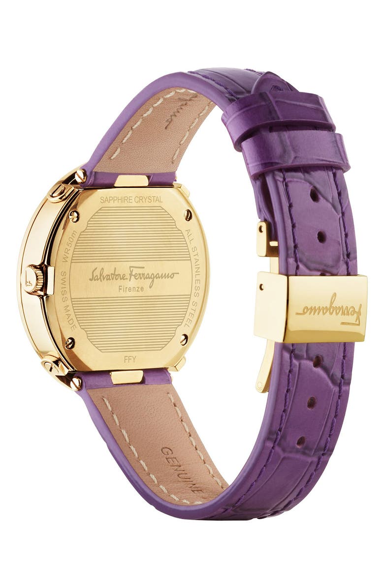 FERRAGAMO Women's Logomania Croc Embossed Leather Strap Quartz Watch, 35mm, Alternate, color, 