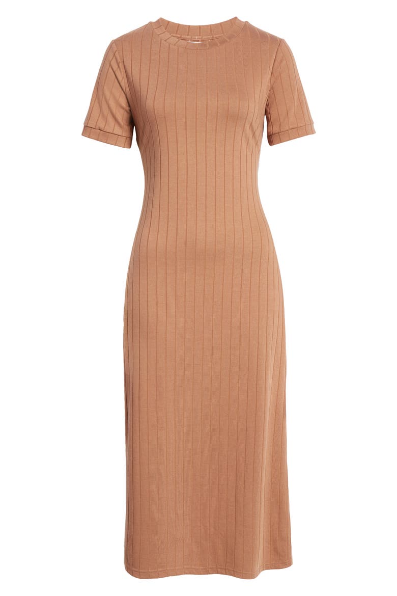 The Romie Ribbed Midi T-Shirt Dress, Alternate, color, TOFFEE