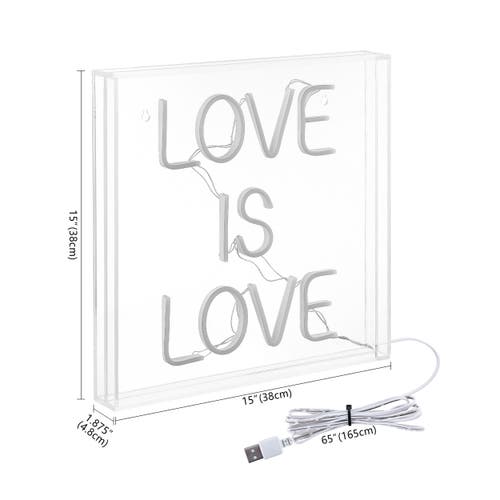 Jonathan Y Love Is Love 15" Square Contemporary Glam Acrylic Box Usb Operated Led Neon Light In Yellow/white/pink