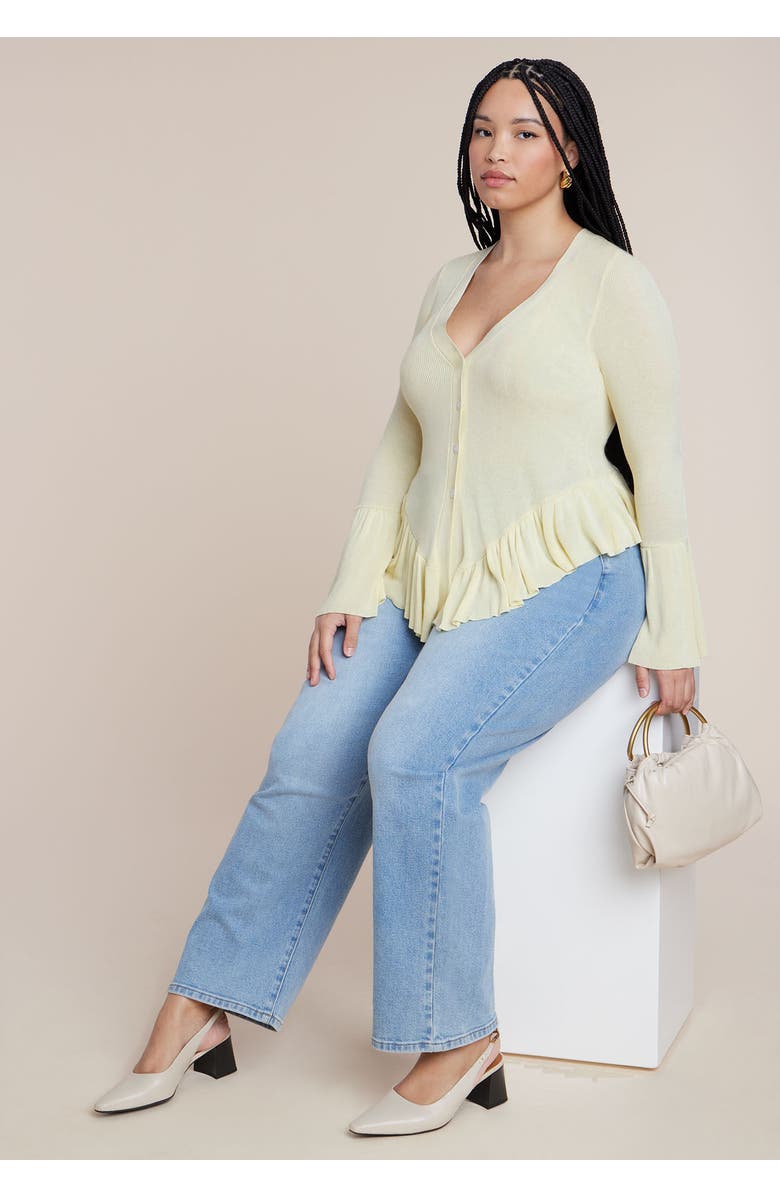 ELOQUII Ruffle Cardigan, Alternate, color, Sunlight