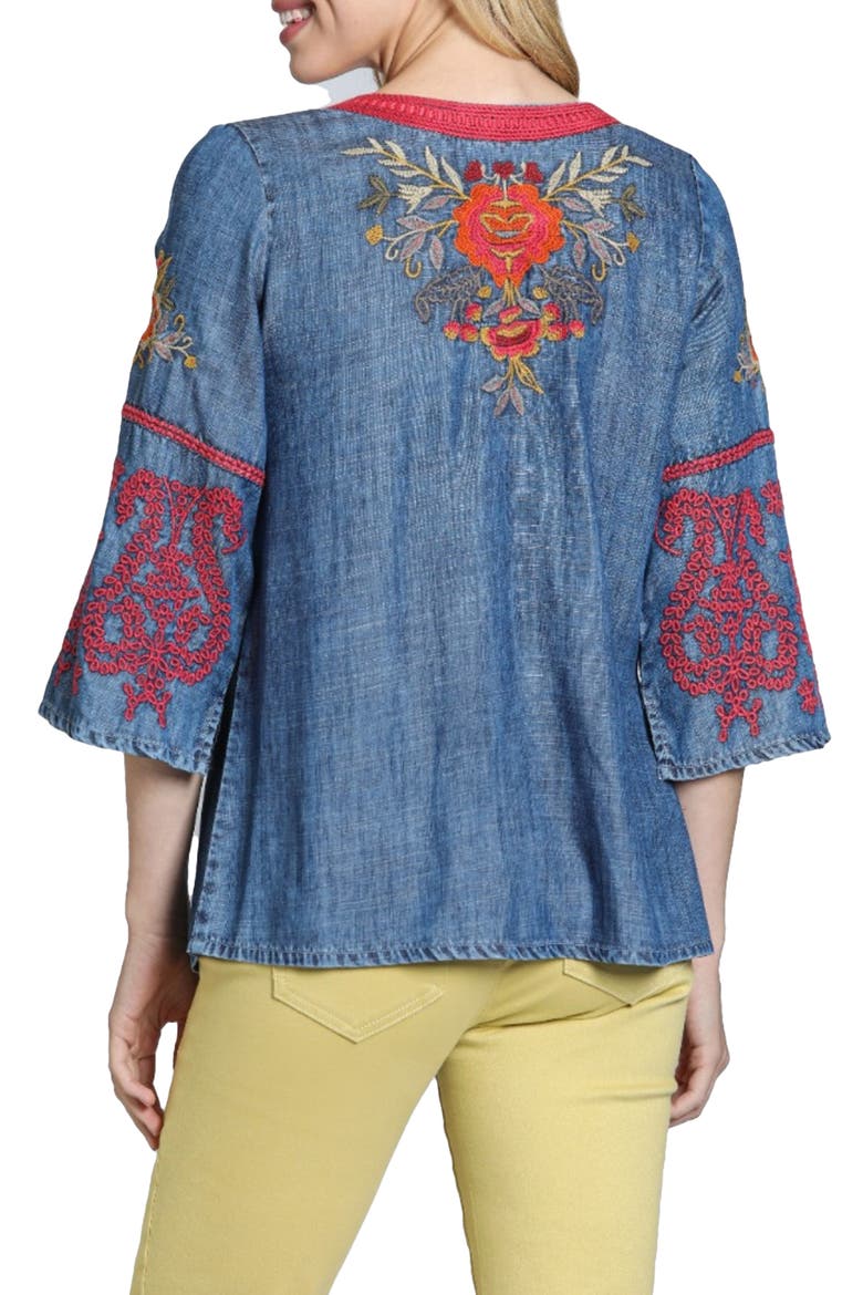 Floral Embroidered Denim Top, Alternate, color, INDIGO