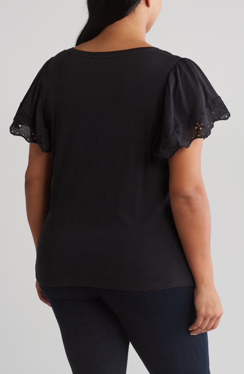 T Tahari Crochet Flutter Sleeve Top, Alternate, color, 