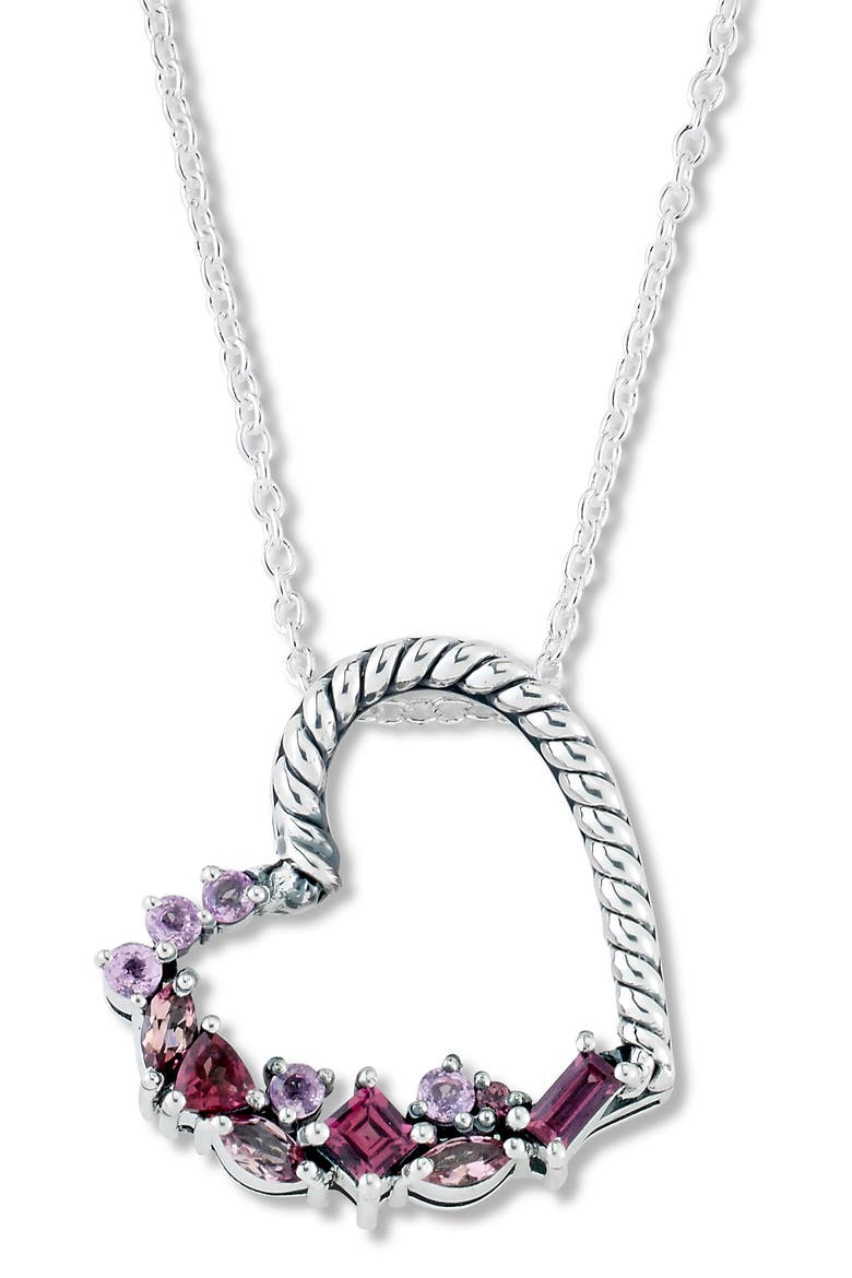 Sterling Silver Gemstone Heart Pendant Necklace, Main, color, MULTI